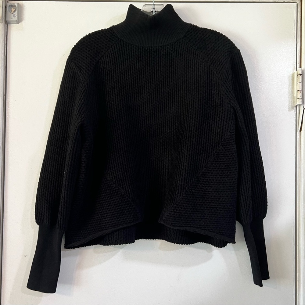 Frame Black Ribbed Textured Mock Neck Sweater Chenille Boxy Balloon Revolve XS